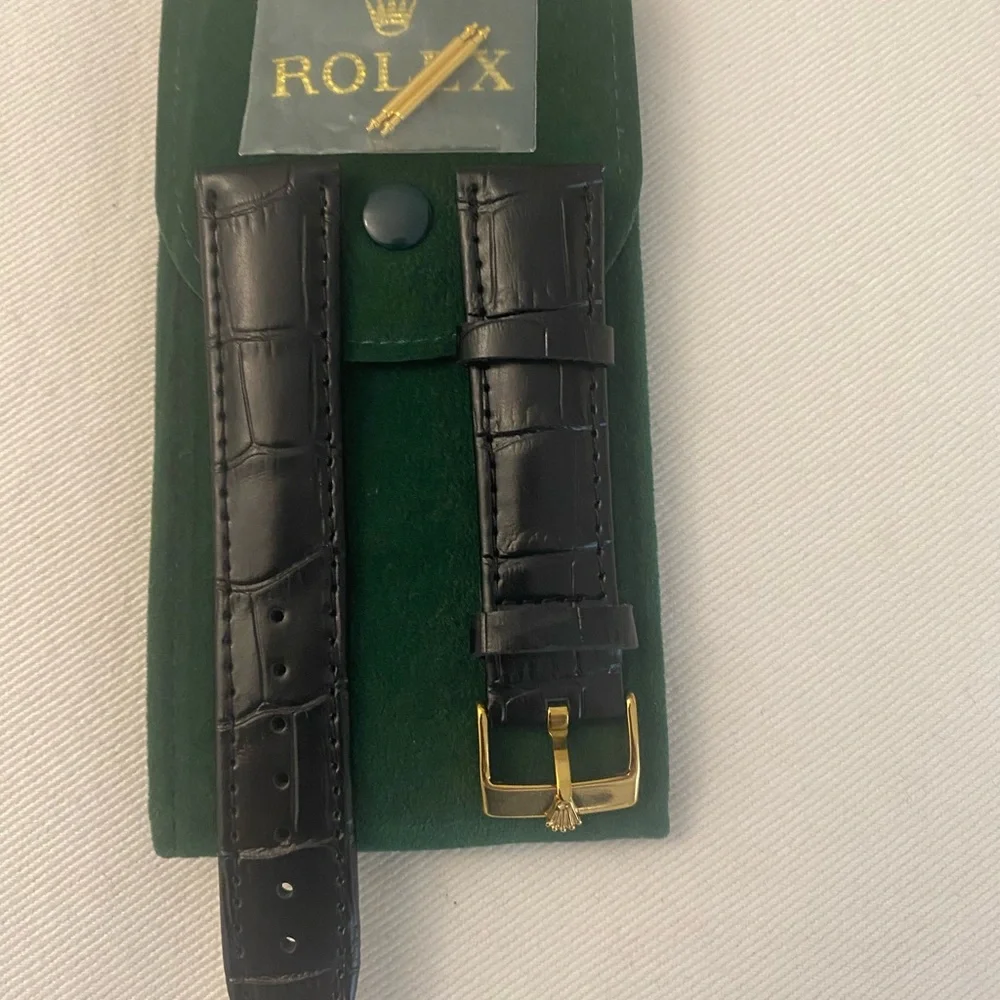Rolex Black 20mm Leather Strap with Gold plated Buckle